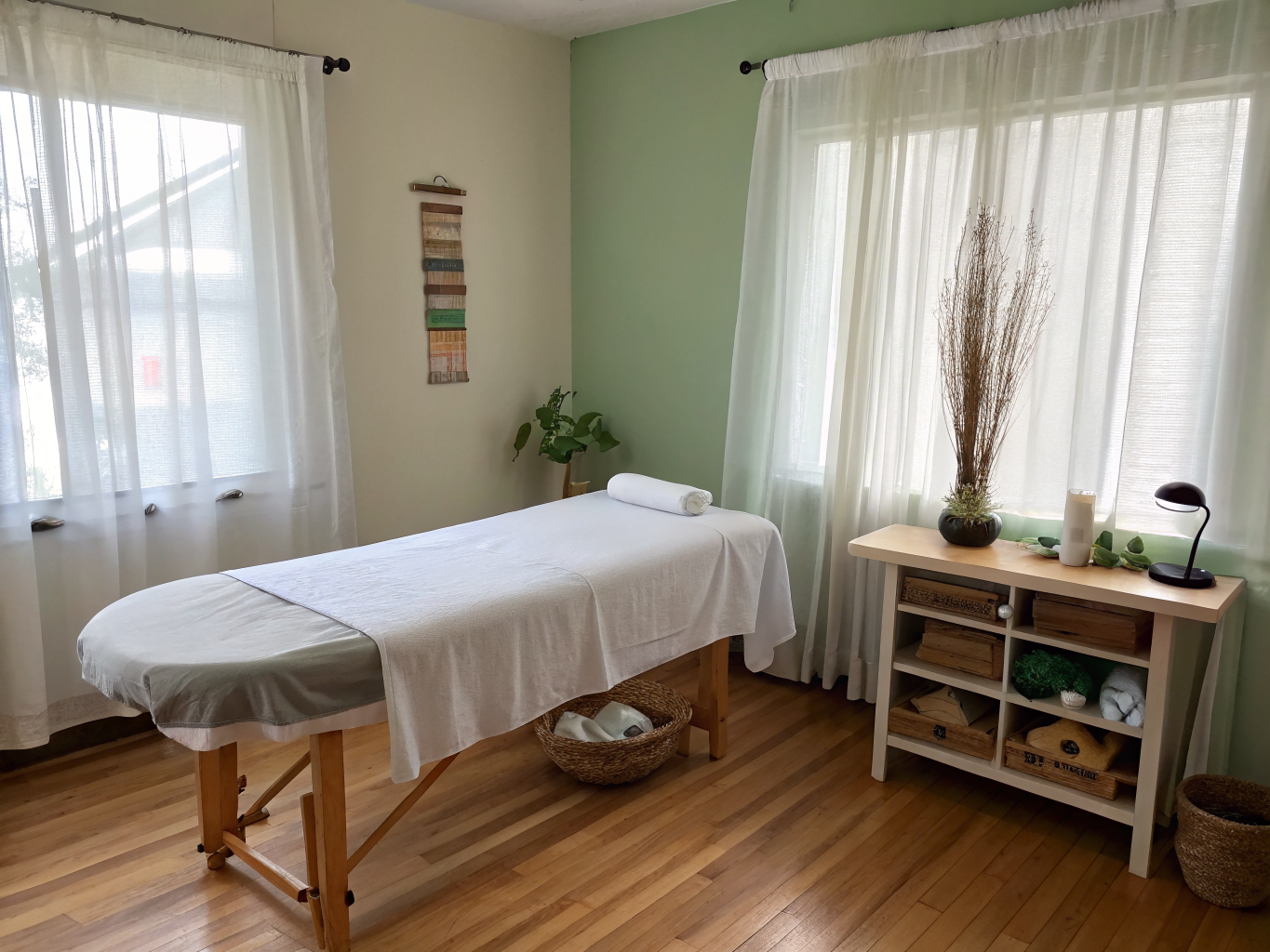 A tranquil wellness setting with gentle ambient natural lighting