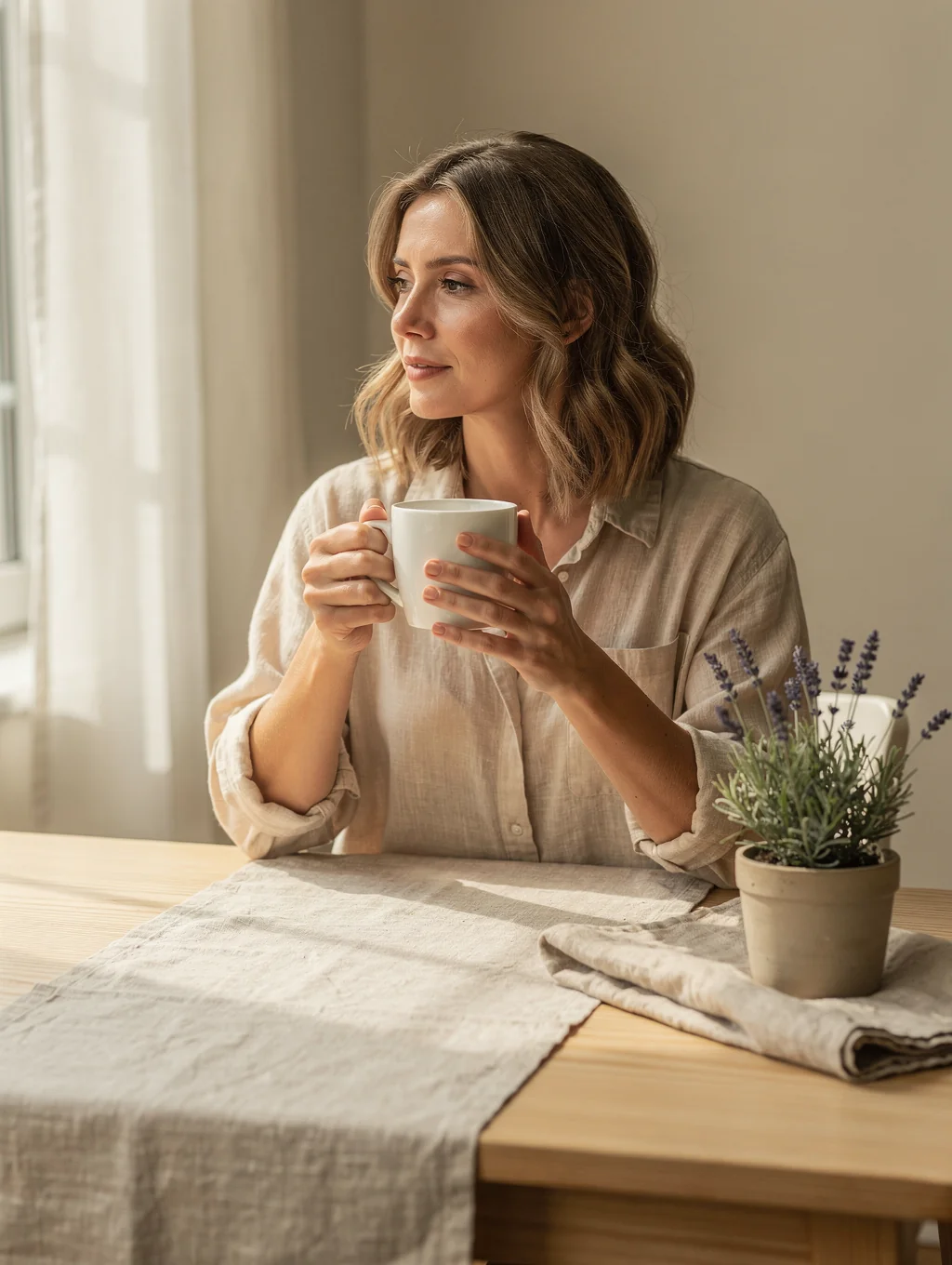 Serene morning hydration ritual with soft sunlight