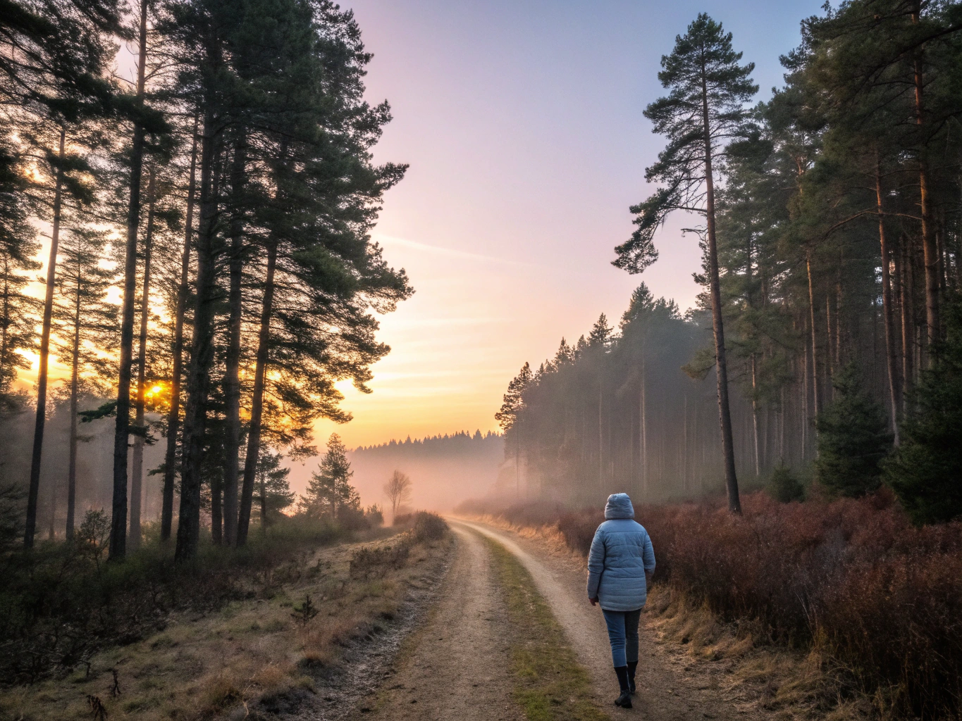 Quiet sunrise walk reflecting steady progressive vitality
